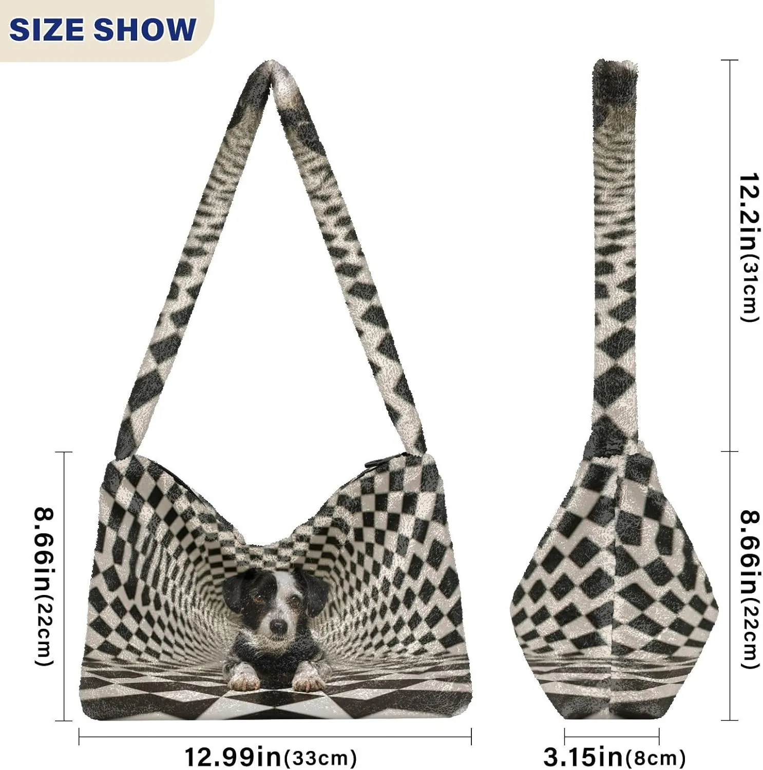 Cartoon Probe Black and White Bulldog Women Shoulder Bag Tote, Plush Tote Bag Women, Womens Outdoor Bag