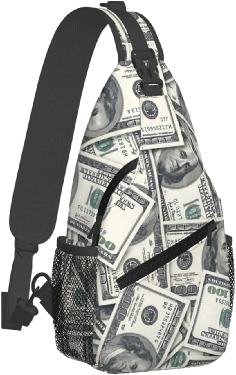 Cash US Dollar Sling Bag Adjustable Crossbody Bag Casual Chest Bags Travel Shoulder Backpack For Women Men