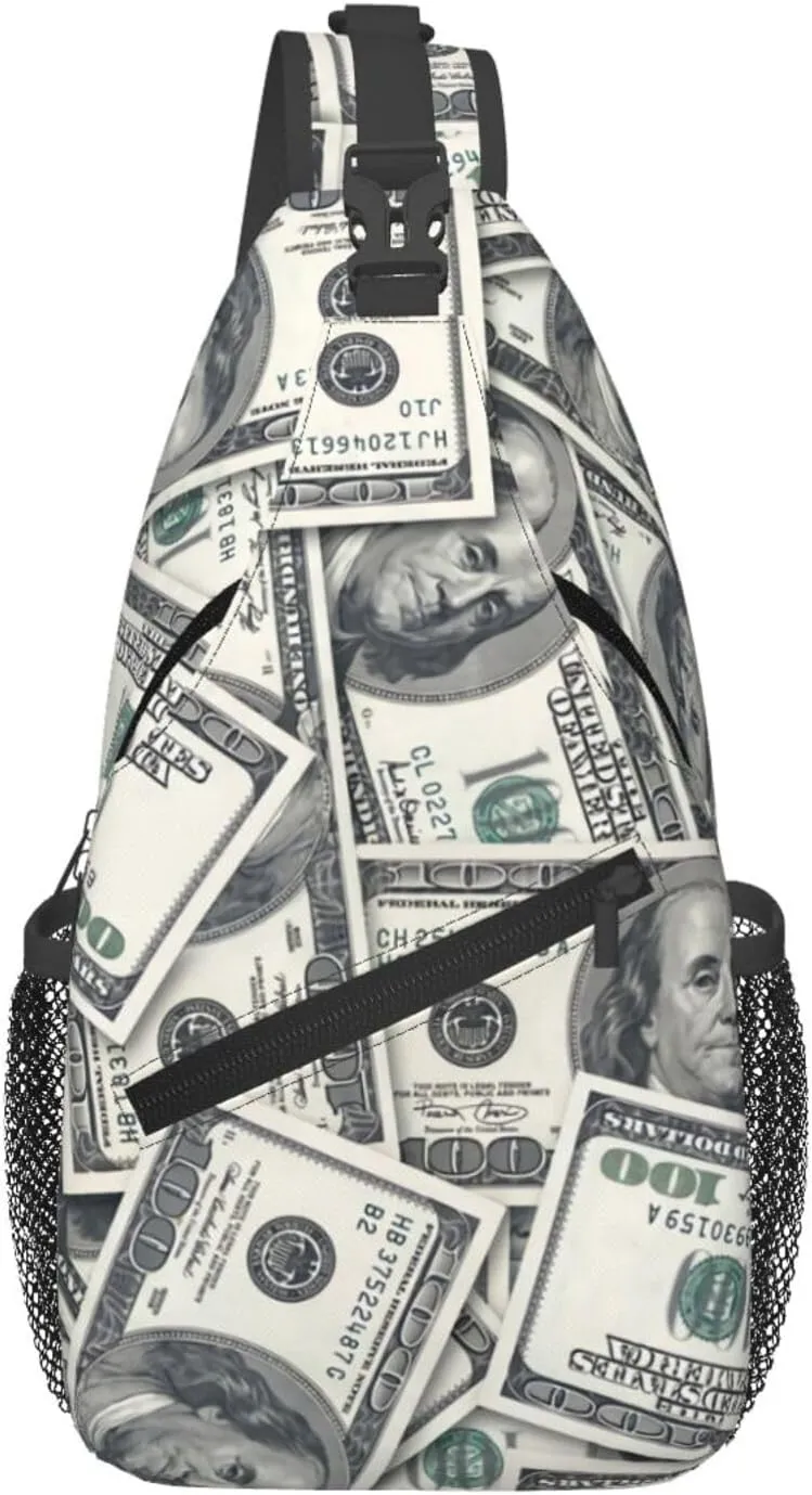 Cash US Dollar Sling Bag Adjustable Crossbody Bag Casual Chest Bags Travel Shoulder Backpack For Women Men