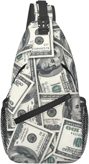Cash US Dollar Sling Bag Adjustable Crossbody Bag Casual Chest Bags Travel Shoulder Backpack For Women Men