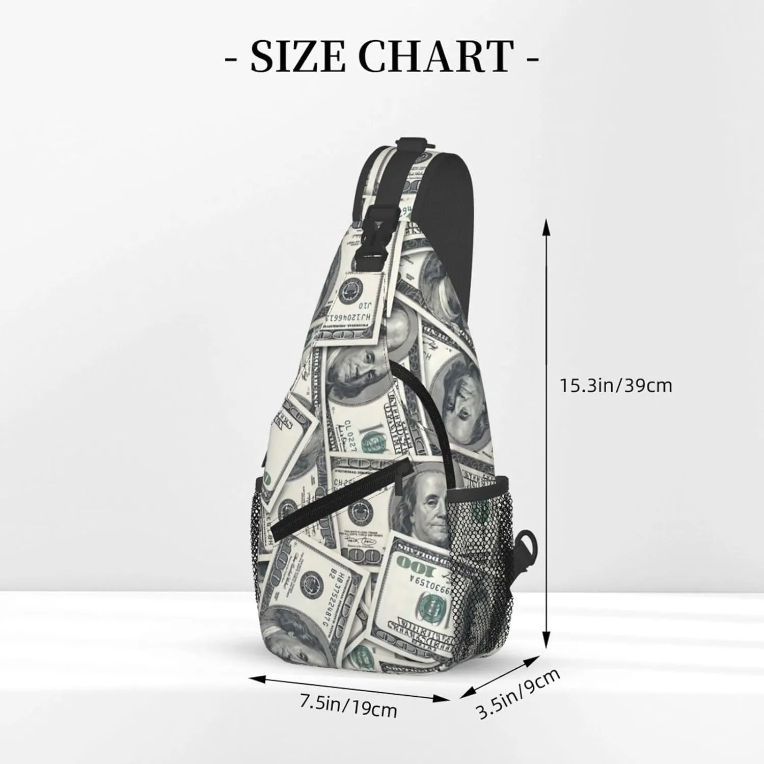Cash US Dollar Sling Bag Adjustable Crossbody Bag Casual Chest Bags Travel Shoulder Backpack For Women Men