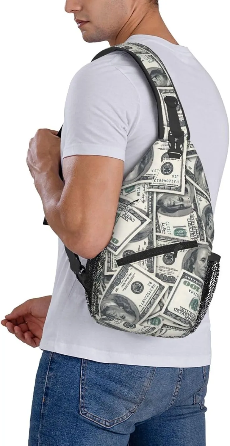 Cash US Dollar Sling Bag Adjustable Crossbody Bag Casual Chest Bags Travel Shoulder Backpack For Women Men