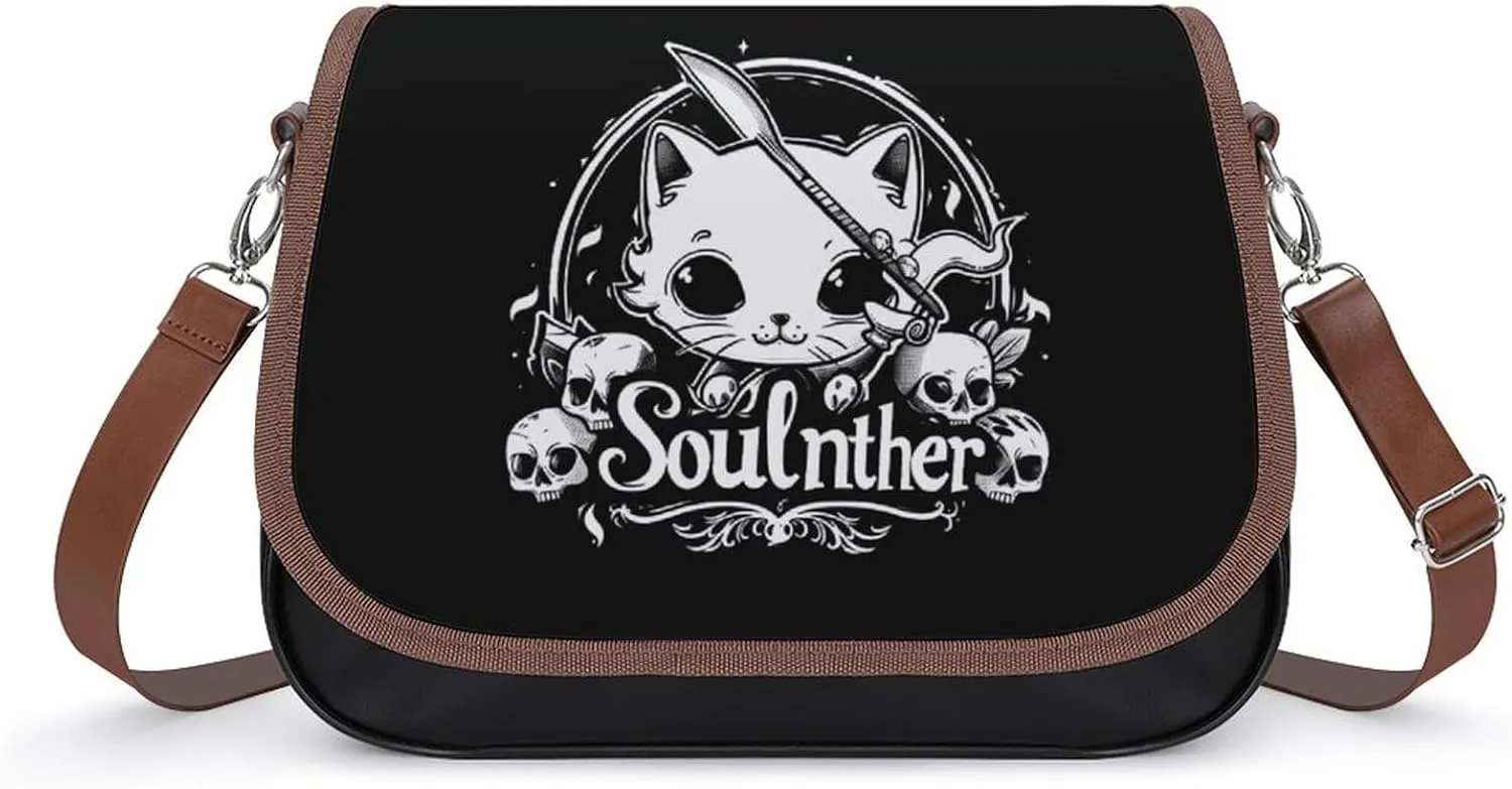 Cat Soul Killer Leather Crossbody Bags for Women Travel Shoulder Backpack Messenger Bag Adjustable Shoulder Strap