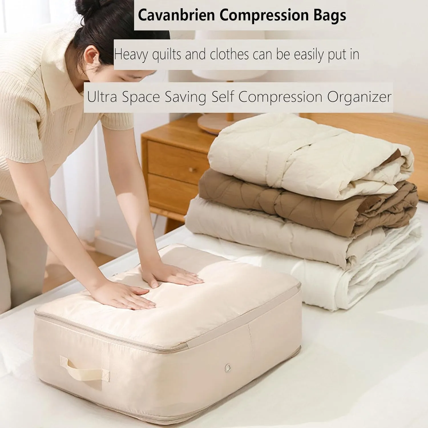 Cavanbrien, Cavanbrien Compression Bags, Ultra Space Saving Self Compression Organizer, 2025 New Cavanbrien Storage Tote for Comforters, Premium Comforter Compression Packaging Cube (2PC-Blue)