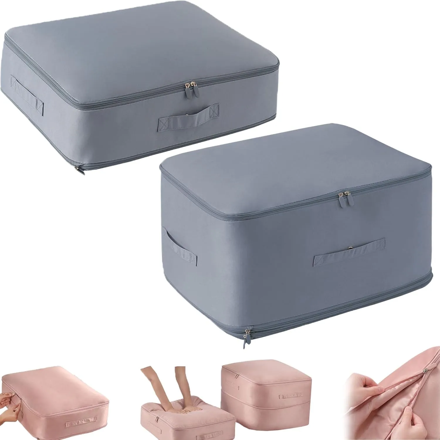Cavanbrien, Cavanbrien Compression Bags, Ultra Space Saving Self Compression Organizer, 2025 New Cavanbrien Storage Tote for Comforters, Premium Comforter Compression Packaging Cube (2PC-Blue)