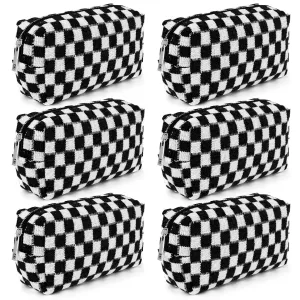 Checkered Makeup Bag Preppy Cosmetic Bag Bulk Black Makeup Pouch Personalize Travel Toiletry Bag Organizer Cute DIY Makeup Brushes Storage Bag for Women