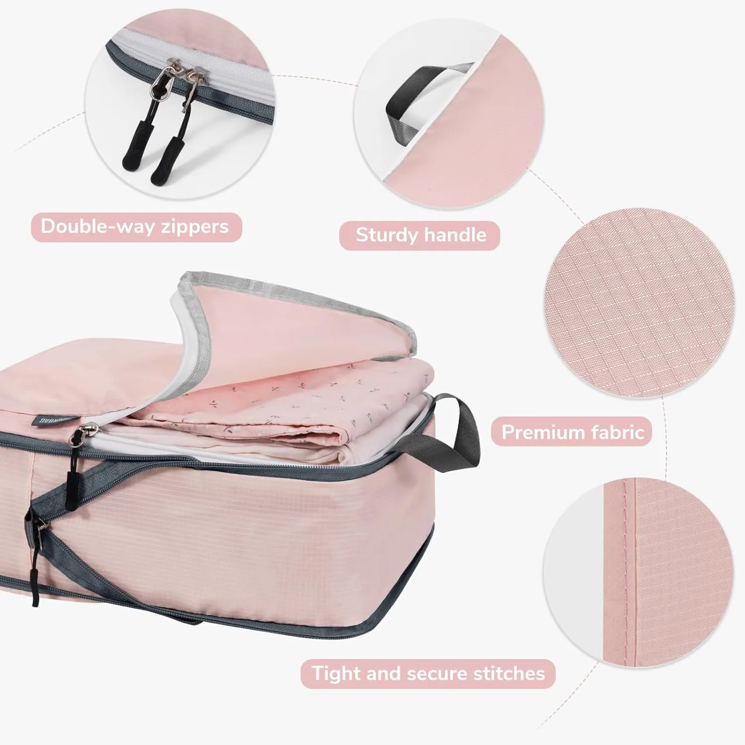 CherryNow Compression Packing Cubes, 7 Set Packing Cubes for Travel Women, Travel Essentials for Suitcase, Luggage Organizer Bags, Pink