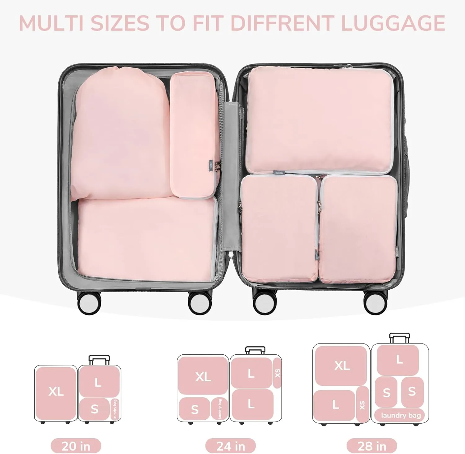 CherryNow Compression Packing Cubes, 7 Set Packing Cubes for Travel Women, Travel Essentials for Suitcase, Luggage Organizer Bags, Pink