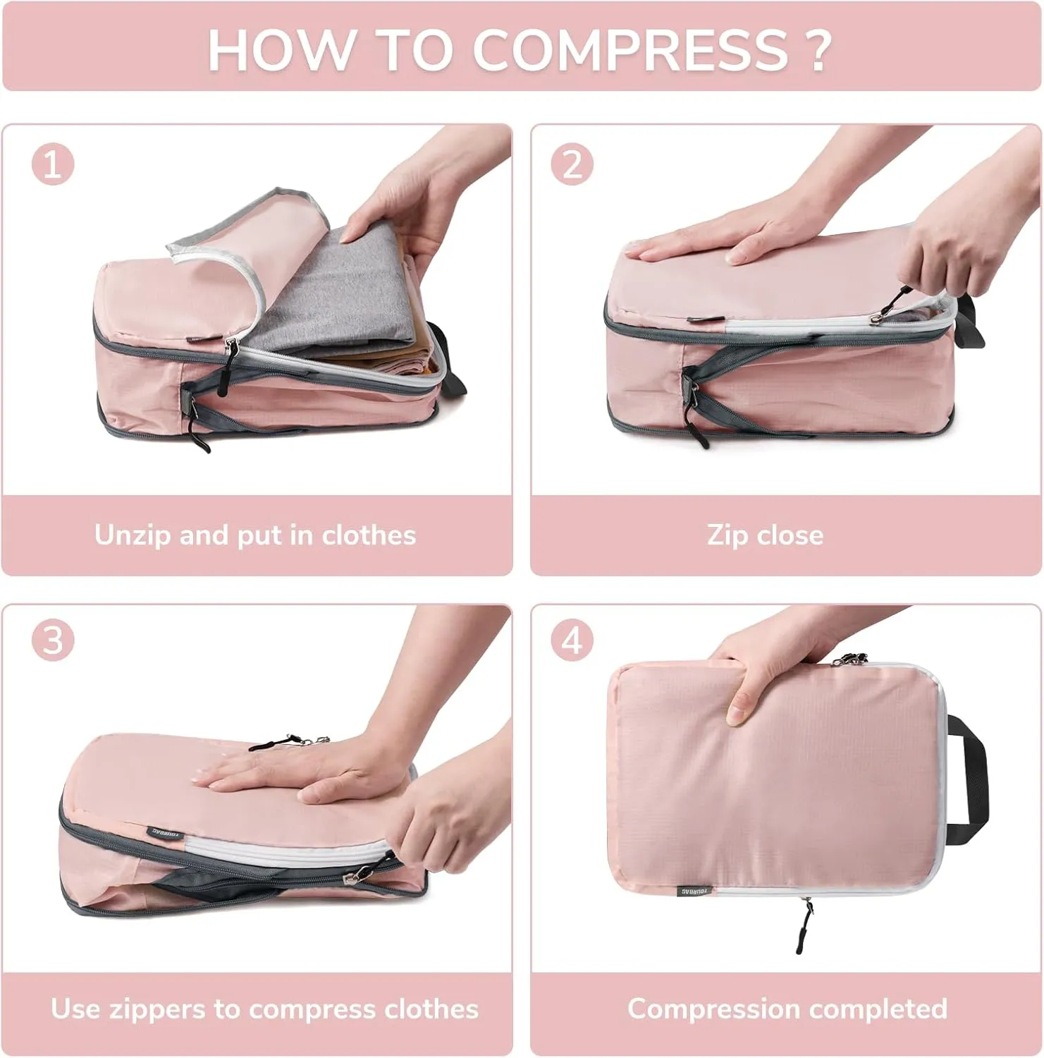 CherryNow Compression Packing Cubes, 7 Set Packing Cubes for Travel Women, Travel Essentials for Suitcase, Luggage Organizer Bags, Pink