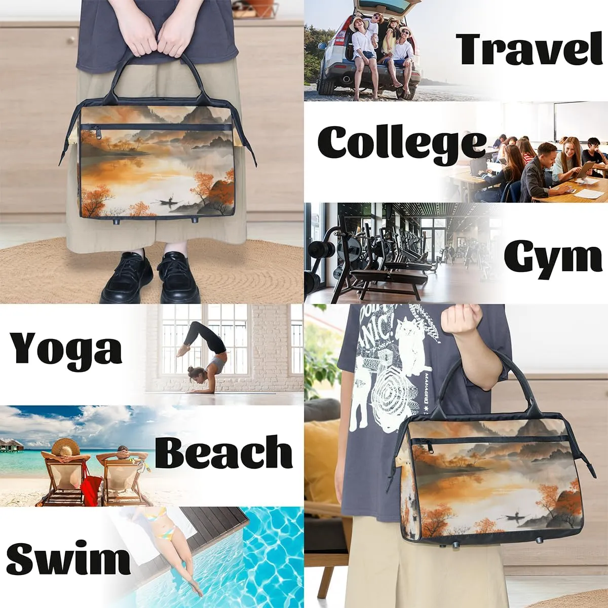 China Oil Painting Autumn Weekender Overnight Bag for Women Waterproof Carry On Travel Duffle Bags with Pocket Lightweight Sports Gym Tote Bag Large Luggage Workout Personal Item Hospital Bags