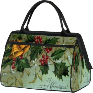 Christmas Bells Flowers Travel Duffel Bag Sports Travel Duffel Bag Waterproof Durable Large Gym Tote Bag Weekender Overnight Bag for Women Travel Gym Yoga