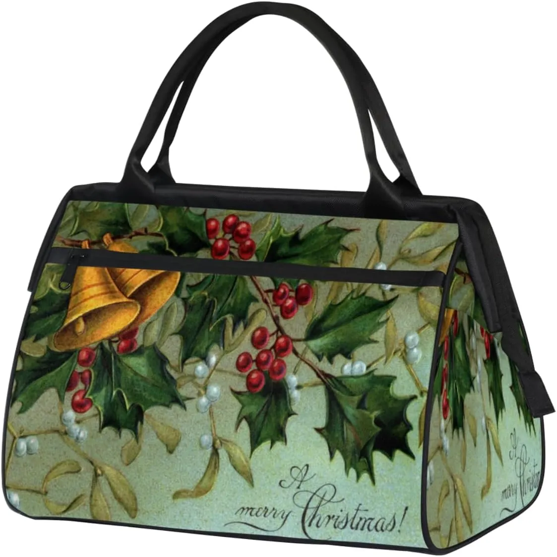Christmas Bells Flowers Travel Duffel Bag Sports Travel Duffel Bag Waterproof Durable Large Gym Tote Bag Weekender Overnight Bag for Women Travel Gym Yoga