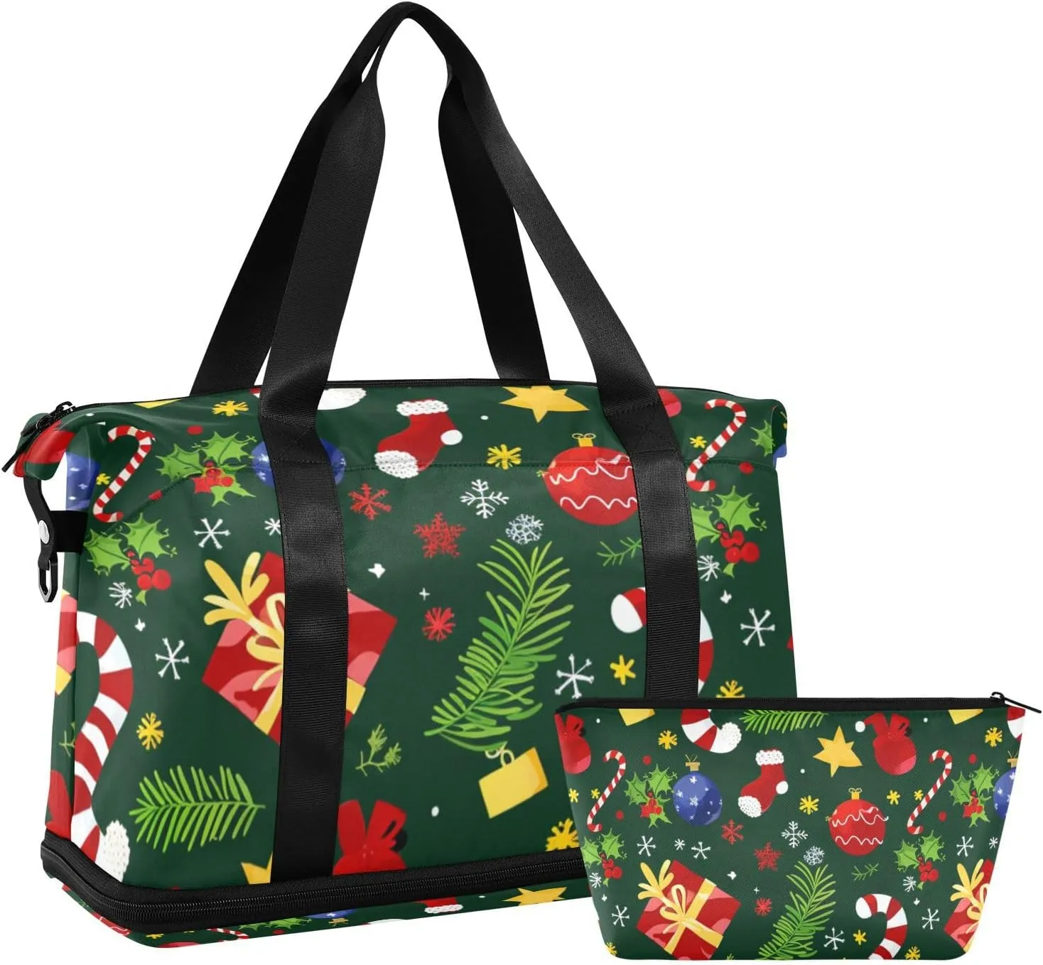 Christmas Deco Holly Large Travel Bag Gym Bag with Adjustable Strap for Hiking Waterproof