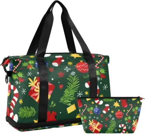 Christmas Deco Holly Large Travel Bag Gym Bag with Adjustable Strap for Hiking Waterproof