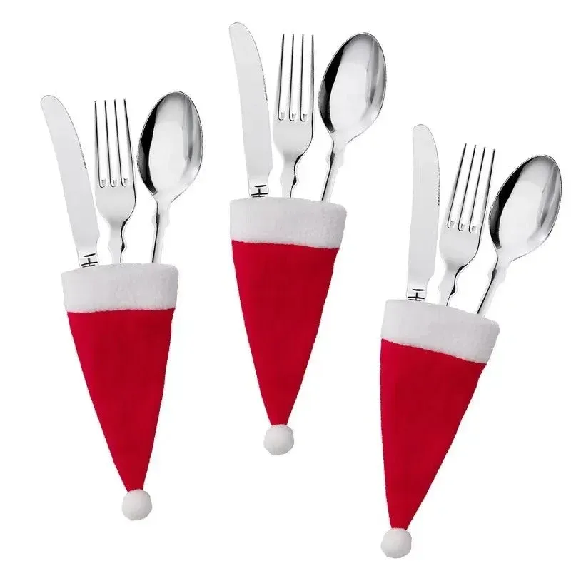 Christmas Hat Tableware Holder Bags for Festive Decor