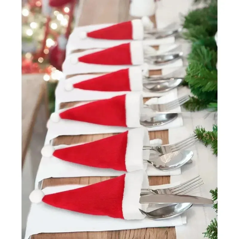 Christmas Hat Tableware Holder Bags for Festive Decor