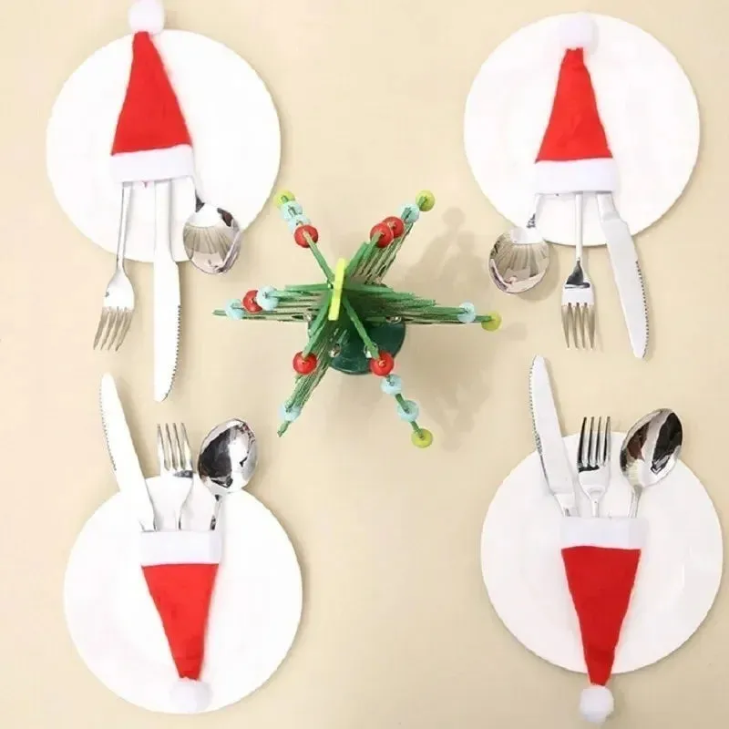 Christmas Hat Tableware Holder Bags for Festive Decor