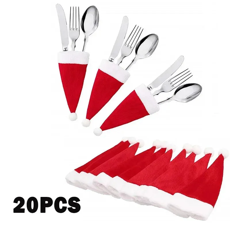 Christmas Hat Tableware Holder Bags for Festive Decor