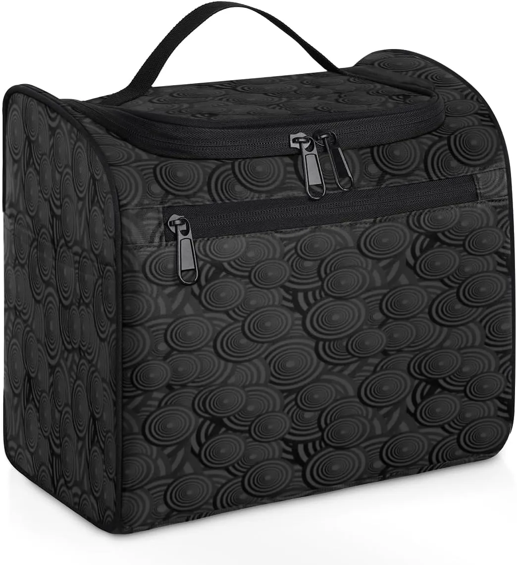 Circle Concentric Travel Hanging Toiletry Bag for Men and Women Black Makeup Organizer Travel Bathroom Bag Water-resistant Dopp Kit Shower Bag