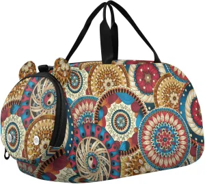 Circles Ethnic Floral Pattern Duffel Bags for Boys Small Gym Bags for Teens Dance Bag for Girls