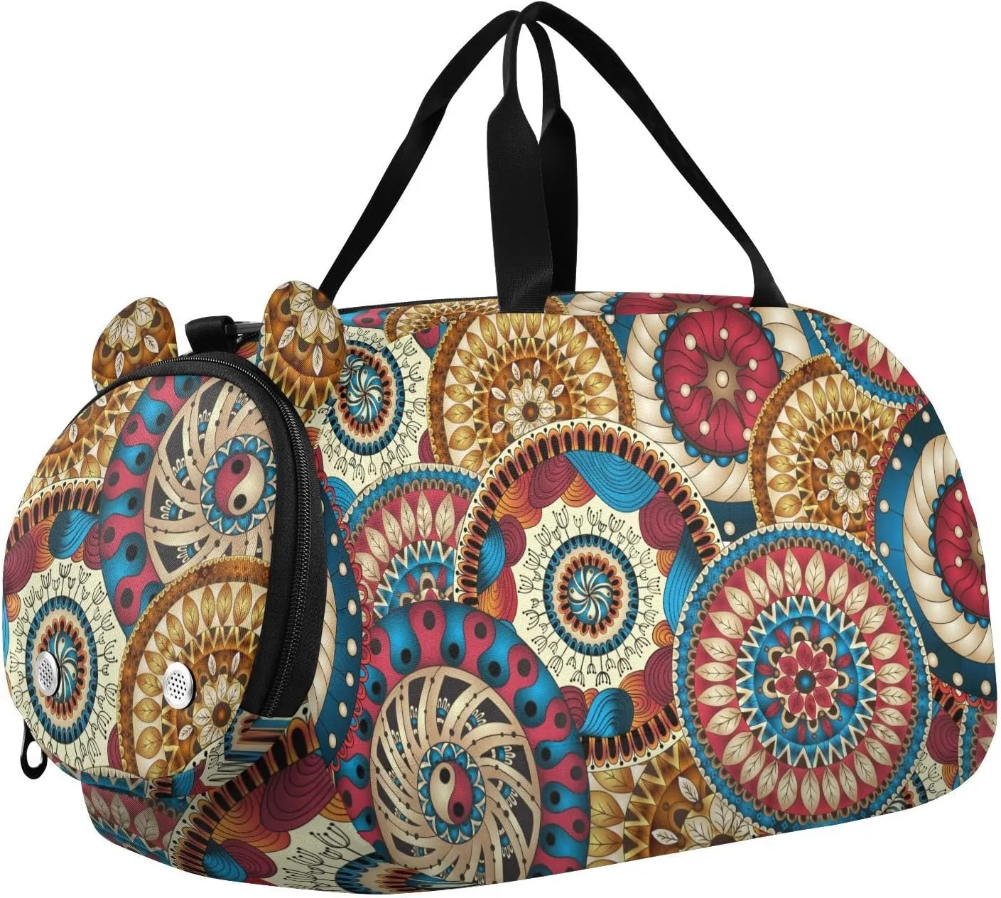 Circles Ethnic Floral Pattern Duffel Bags for Boys Small Gym Bags for Teens Dance Bag for Girls