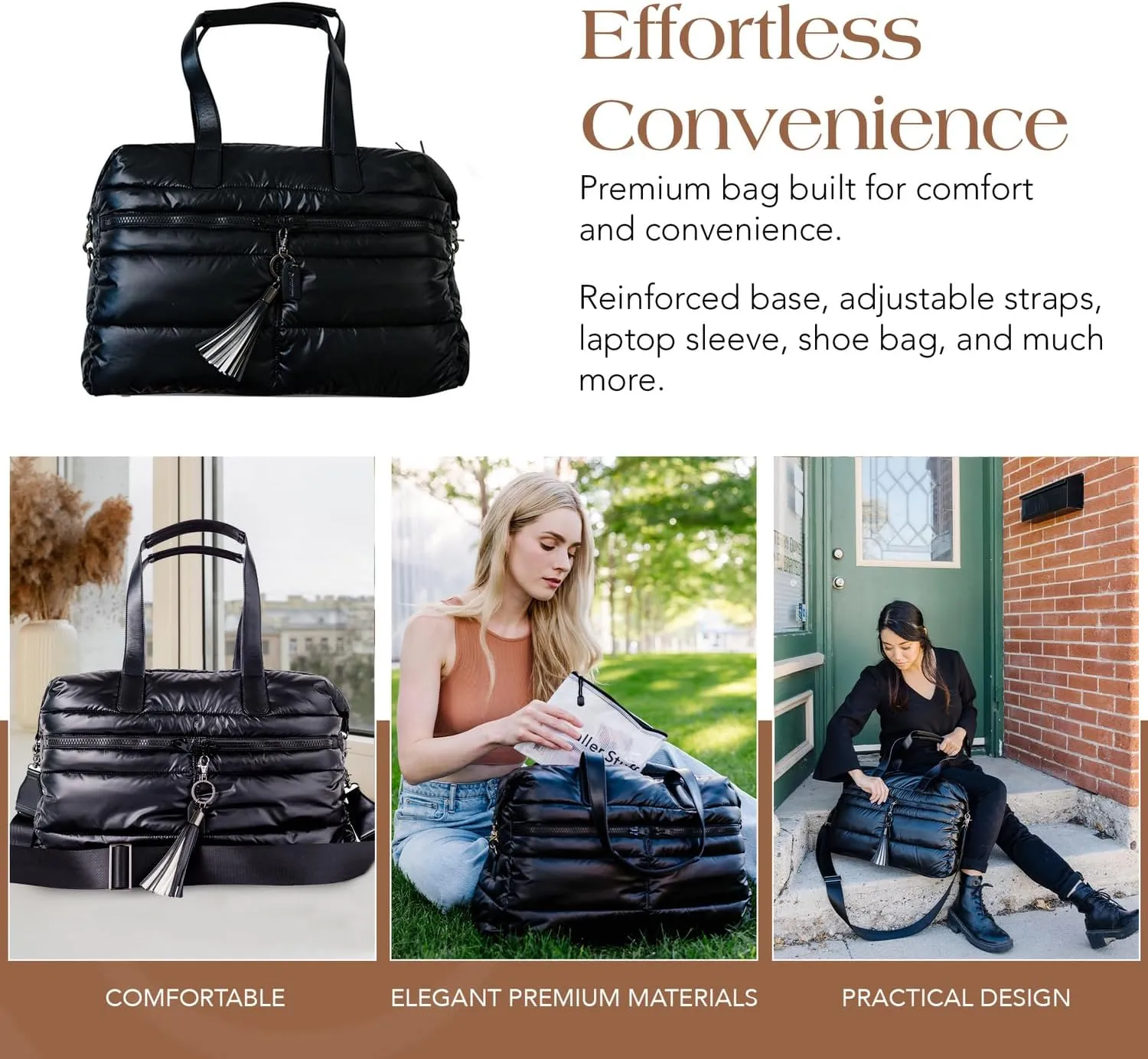 Citi Collective Gallery Weekender Bags for Women-Black | Versatile Work Bag | Travel Bag with Adjustable Straps for women | Laptop sleeve inside comes with bonus shoe bag & more
