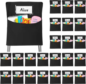 Classrooms Chair Pockets, 24 PCS Sturdy 18"x20" Chair Bags for Classroom Chairback Pockets with Name Tags Storage for Supplies Classroom Organization Fits Most Student Chairs K-2 Teacher Essentials