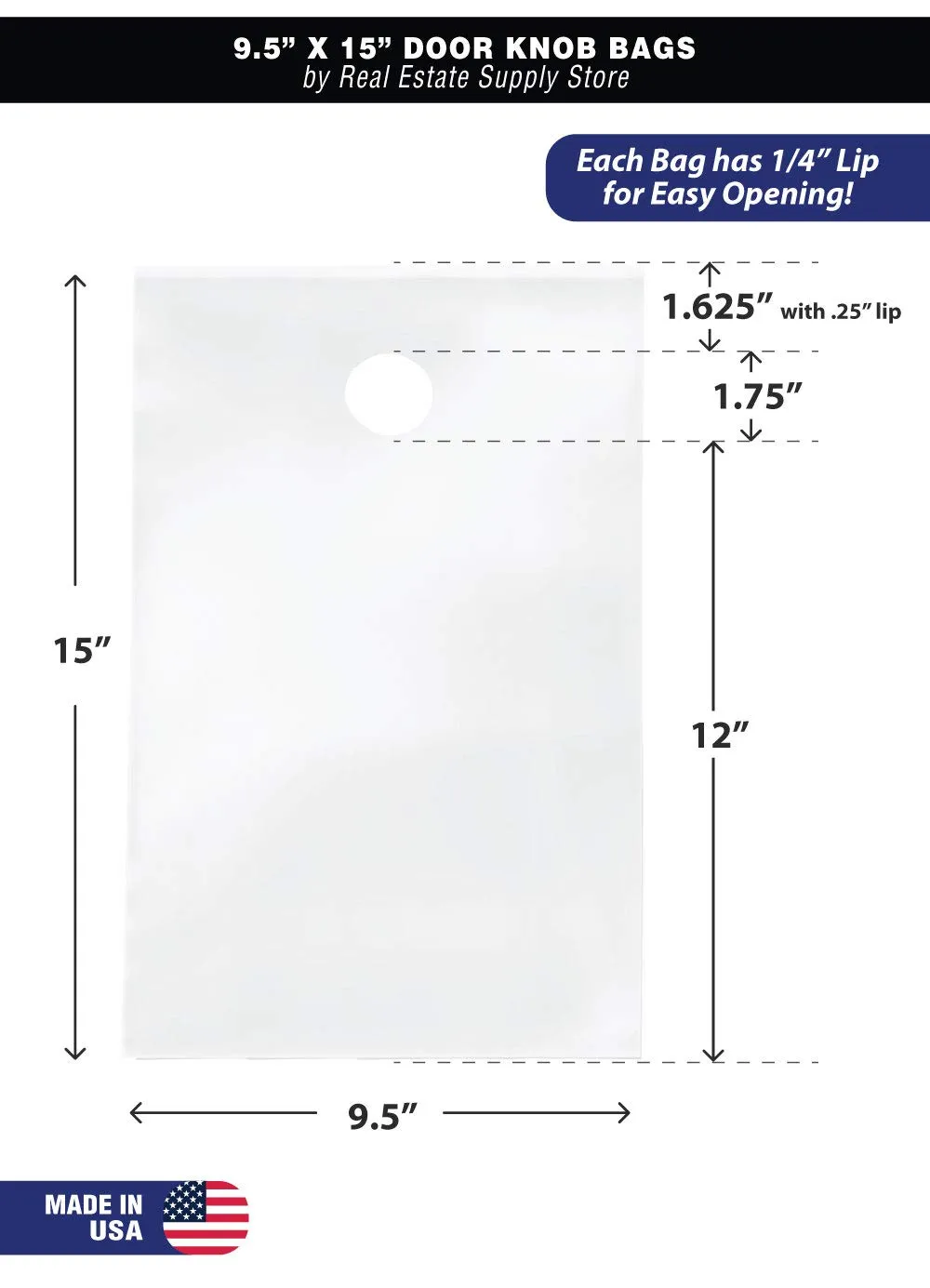 Clear 9 1/2" x 15" Plastic Poly Door Knob Hanger Bags for Flyers Promotions Marketing Mail Newspaper Hanging Bags Protect from Rain, Snow and Other Weather (300)