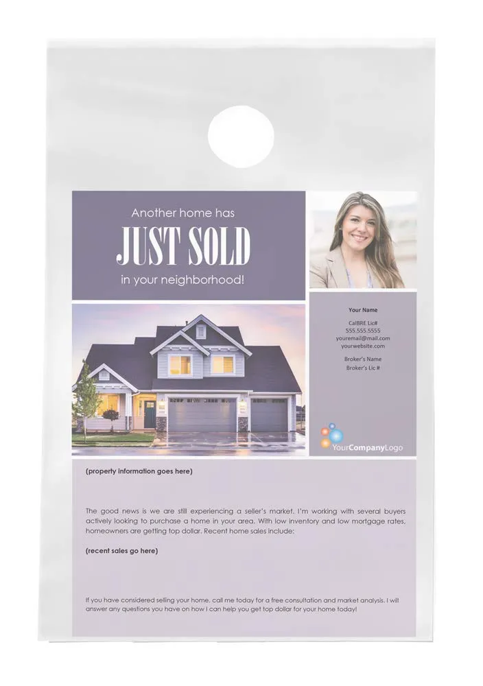 Clear 9 1/2" x 15" Plastic Poly Door Knob Hanger Bags for Flyers Promotions Marketing Mail Newspaper Hanging Bags Protect from Rain, Snow and Other Weather (300)