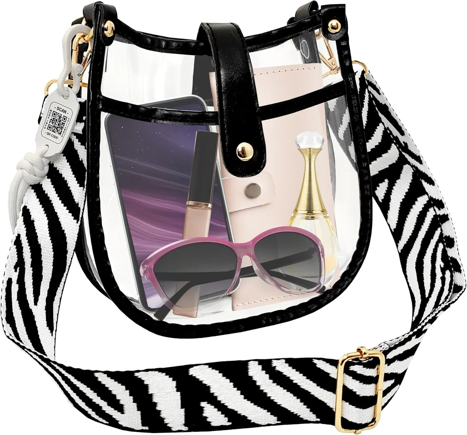 Clear Bag Stadium Approved, with Front Pocket QR code pendant, Adjustable Crossbody Concerts Events Purse