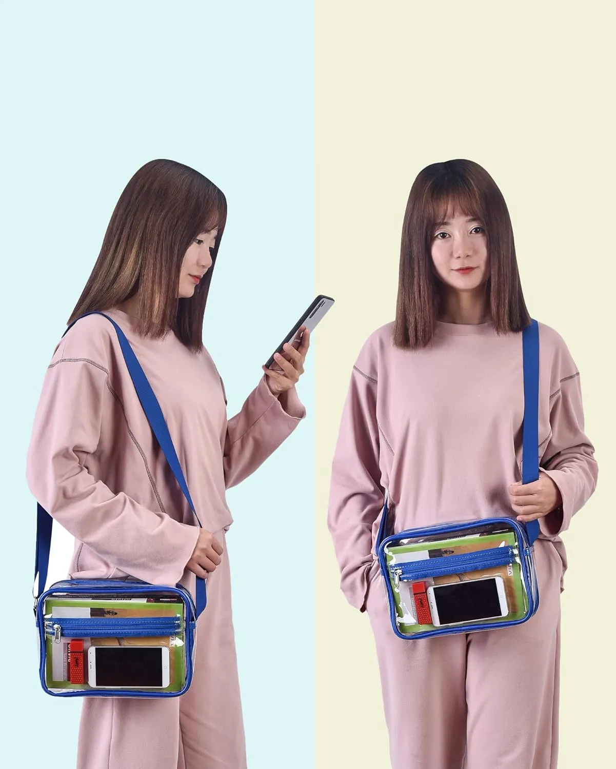 Clear Crossbody Messenger Shoulder Bag for Stadium Events, Clear Purse for Work Travel Concert and Sport Events