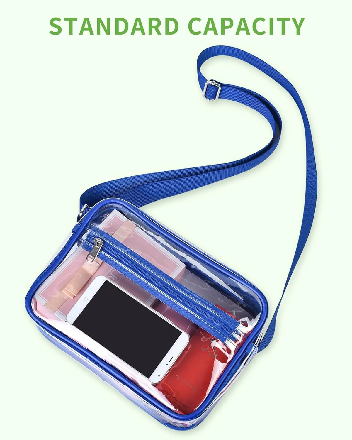 Clear Crossbody Messenger Shoulder Bag for Stadium Events, Clear Purse for Work Travel Concert and Sport Events