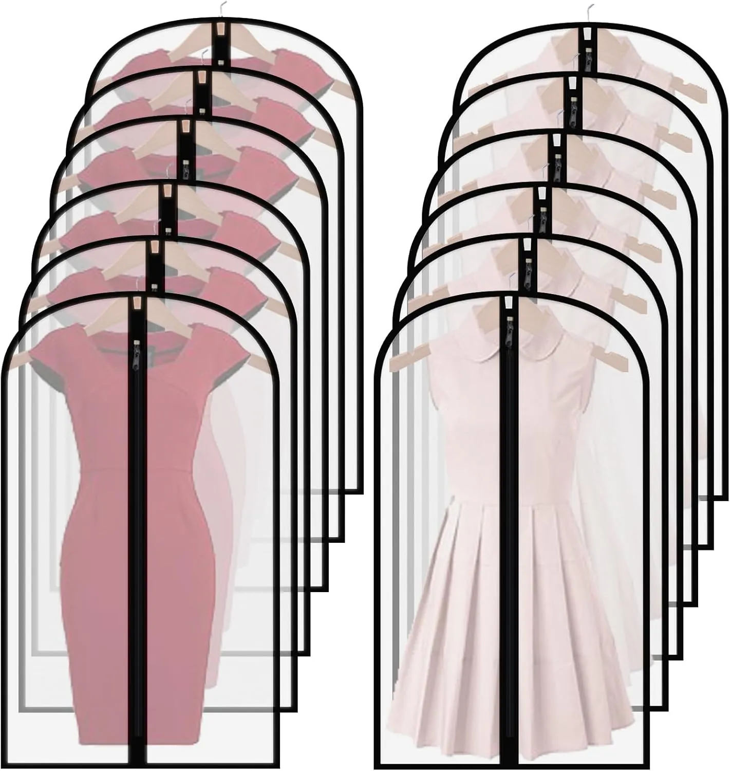Clear Garment Bags for Hanging Clothes,48" Suit Bags for Closet Storage,12 Pack Garment Bags for Storage,Breathable Lightweight Dust Proof Cover with Balls and Study Full Zipper for Coats,Jackets