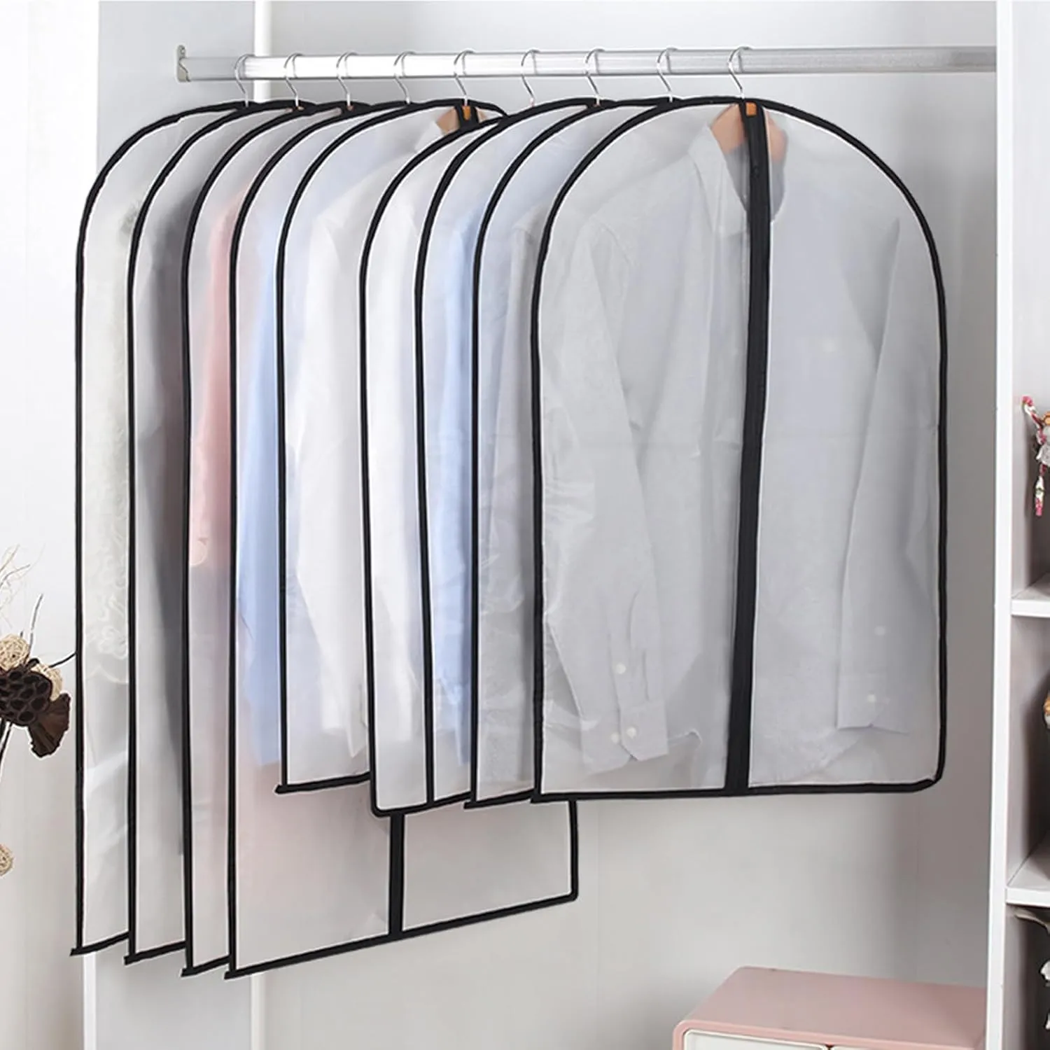 Clear Garment Bags for Hanging Clothes,48" Suit Bags for Closet Storage,12 Pack Garment Bags for Storage,Breathable Lightweight Dust Proof Cover with Balls and Study Full Zipper for Coats,Jackets