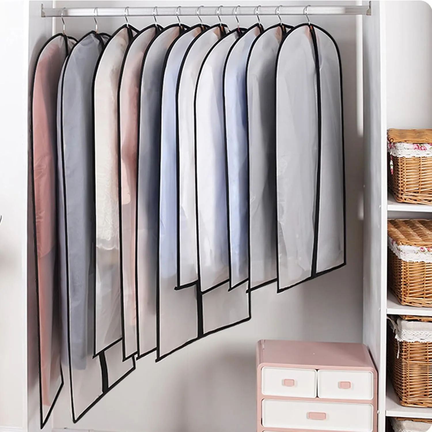 Clear Garment Bags for Hanging Clothes,48" Suit Bags for Closet Storage,12 Pack Garment Bags for Storage,Breathable Lightweight Dust Proof Cover with Balls and Study Full Zipper for Coats,Jackets