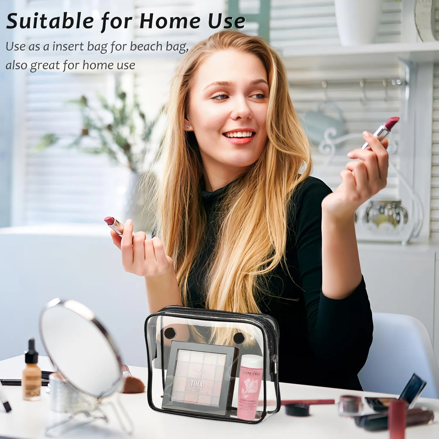 Clear Insert Bag Accessories for Beach Tote Bag, Clear Travel Storage Inner Pouch for Cosmetic, Toiletry & Makeup Brush Organizer Divider