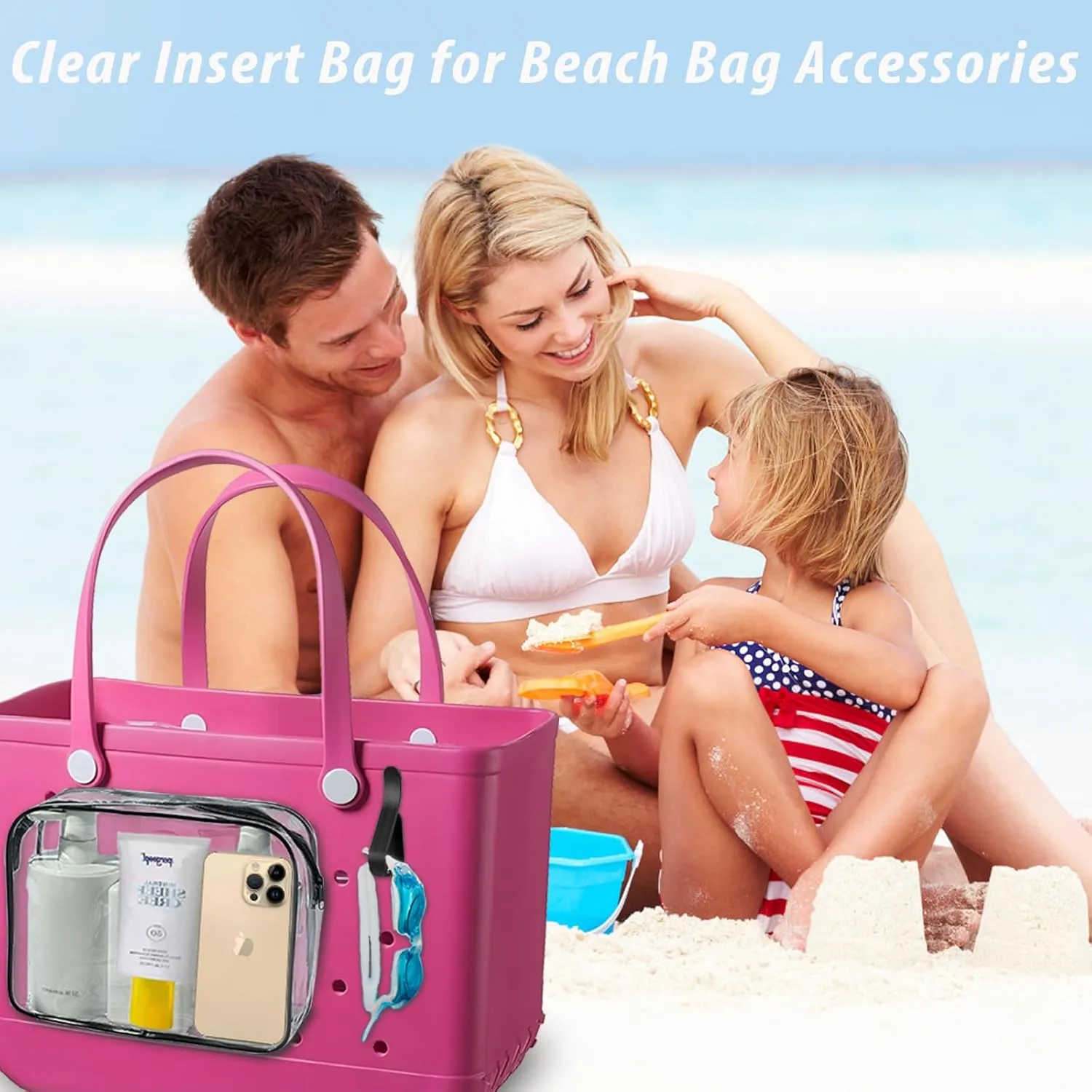 Clear Insert Bag Accessories for Beach Tote Bag, Clear Travel Storage Inner Pouch for Cosmetic, Toiletry & Makeup Brush Organizer Divider