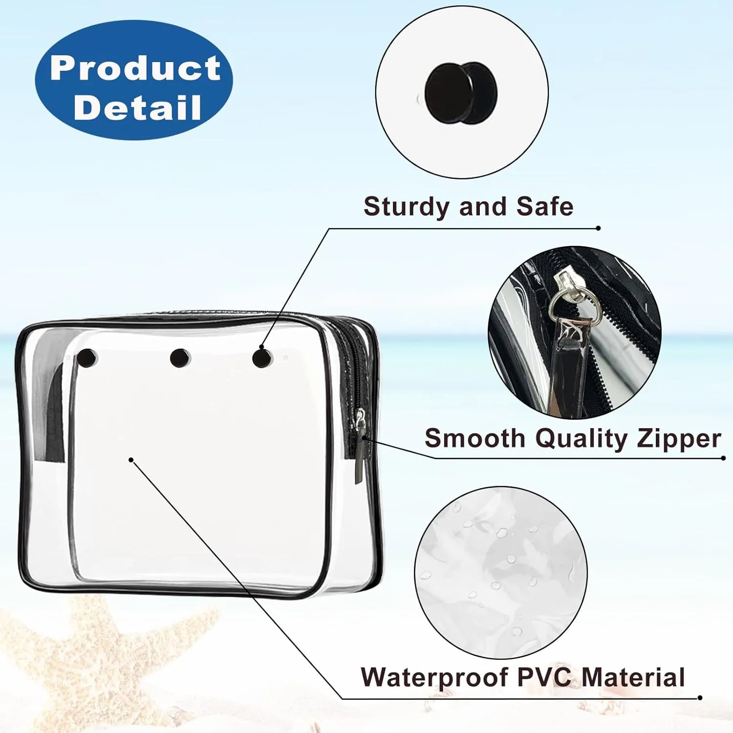 Clear Insert Bag Accessories for Beach Tote Bag, Clear Travel Storage Inner Pouch for Cosmetic, Toiletry & Makeup Brush Organizer Divider