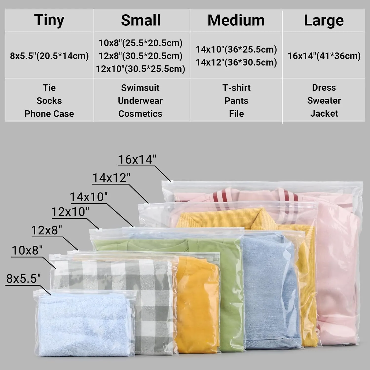 Clear Swimsuit Organizer Bags, Ziplock Bags for Clothes, Bikini, Swimwear, Bathing Suit Storage, T Shirt Packaging, 12x8 inch, Pack of 25, 3 Mil with Vent Holes