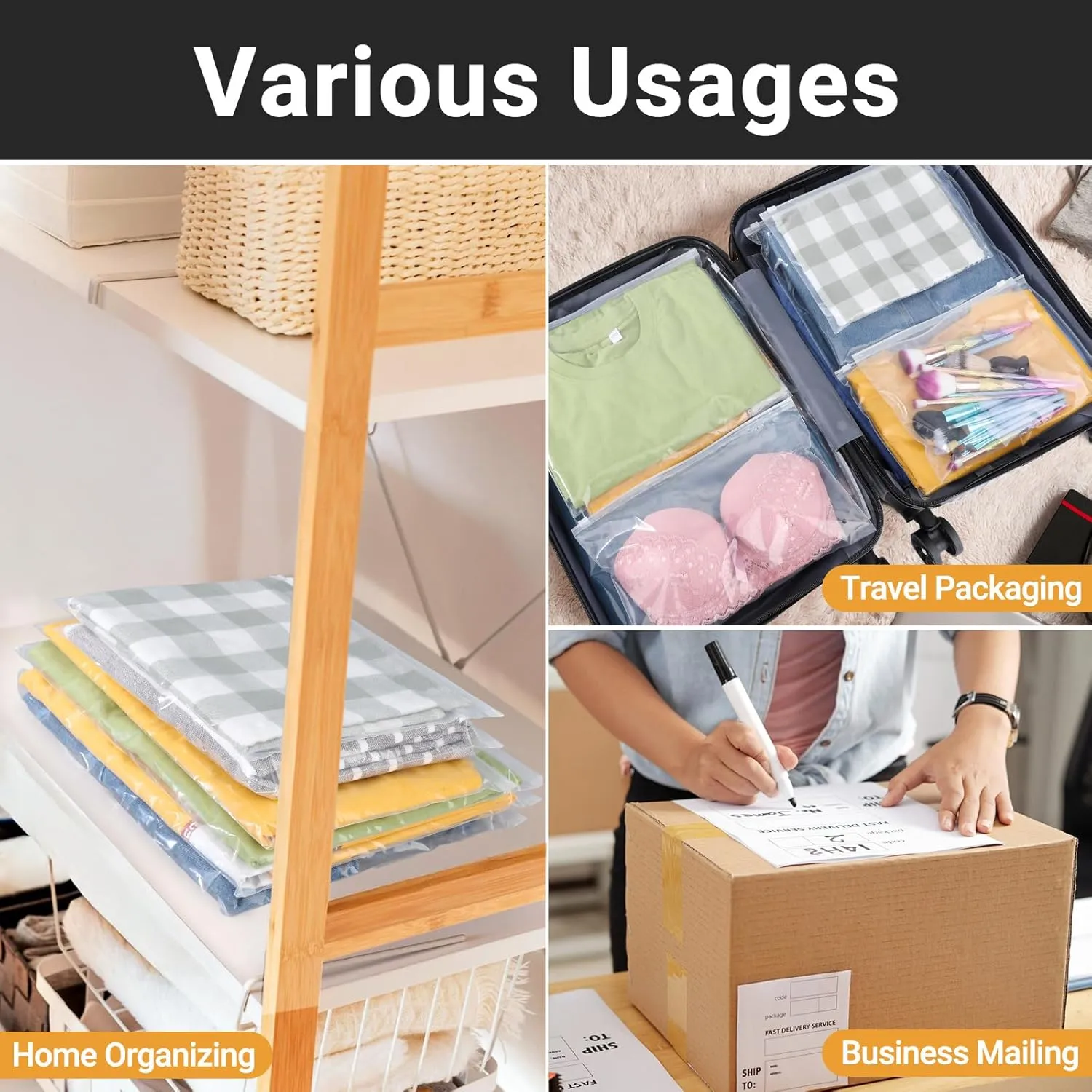 Clear Swimsuit Organizer Bags, Ziplock Bags for Clothes, Bikini, Swimwear, Bathing Suit Storage, T Shirt Packaging, 12x8 inch, Pack of 25, 3 Mil with Vent Holes