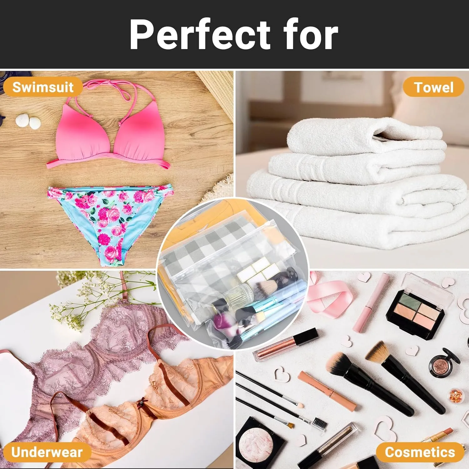 Clear Swimsuit Organizer Bags, Ziplock Bags for Clothes, Bikini, Swimwear, Bathing Suit Storage, T Shirt Packaging, 12x8 inch, Pack of 25, 3 Mil with Vent Holes