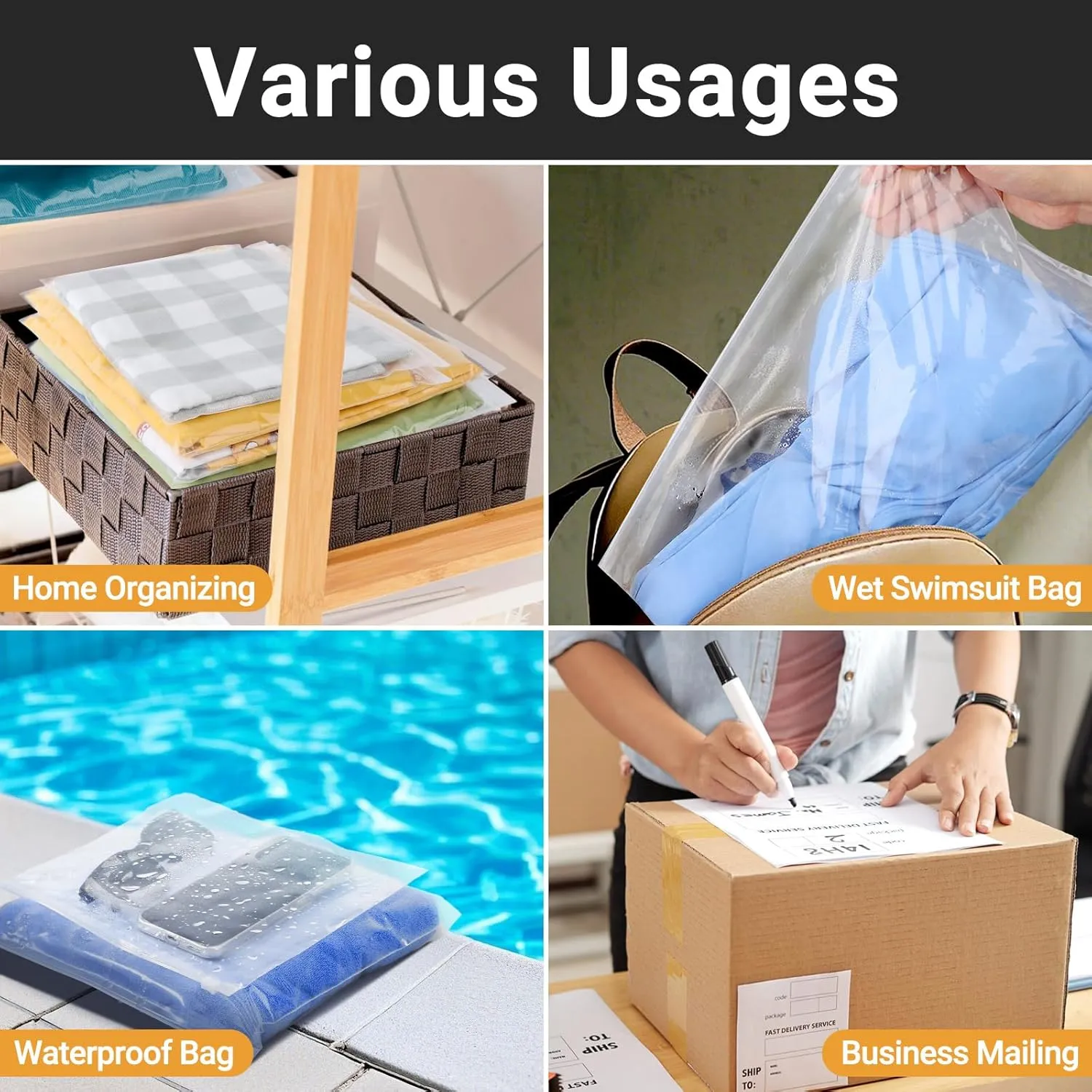 Clear Swimsuit Storage Bags, Clear Shirt Packaging Bags for Bikini, Swimwear, Bathing Suit Storage, 12x8 inch, Pack of 50, Waterproof, 3 Mil
