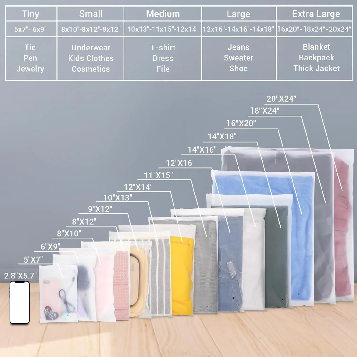 Clothes Packaging Bags for Shipping, 100 Count 14x16 inch Frosted Zipper Plastic Bags for Clothing, Thick Plastic Apparel Bag for Packaging T-Shirt, Shirt, 3 Mil, with Vent Holes Storage Bag