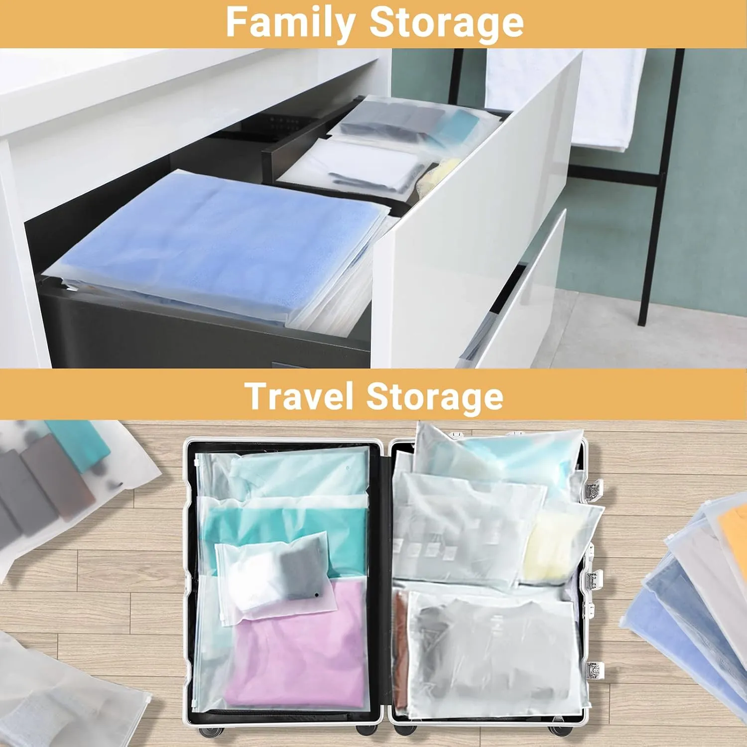 Clothes Packaging Bags for Shipping, 100 Count 14x16 inch Frosted Zipper Plastic Bags for Clothing, Thick Plastic Apparel Bag for Packaging T-Shirt, Shirt, 3 Mil, with Vent Holes Storage Bag