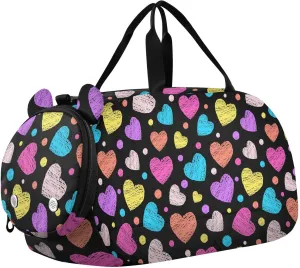 Colored Hearts Dots Duffel Bags for Boys Small Gym Bags for Teens Dance Bag for Girls