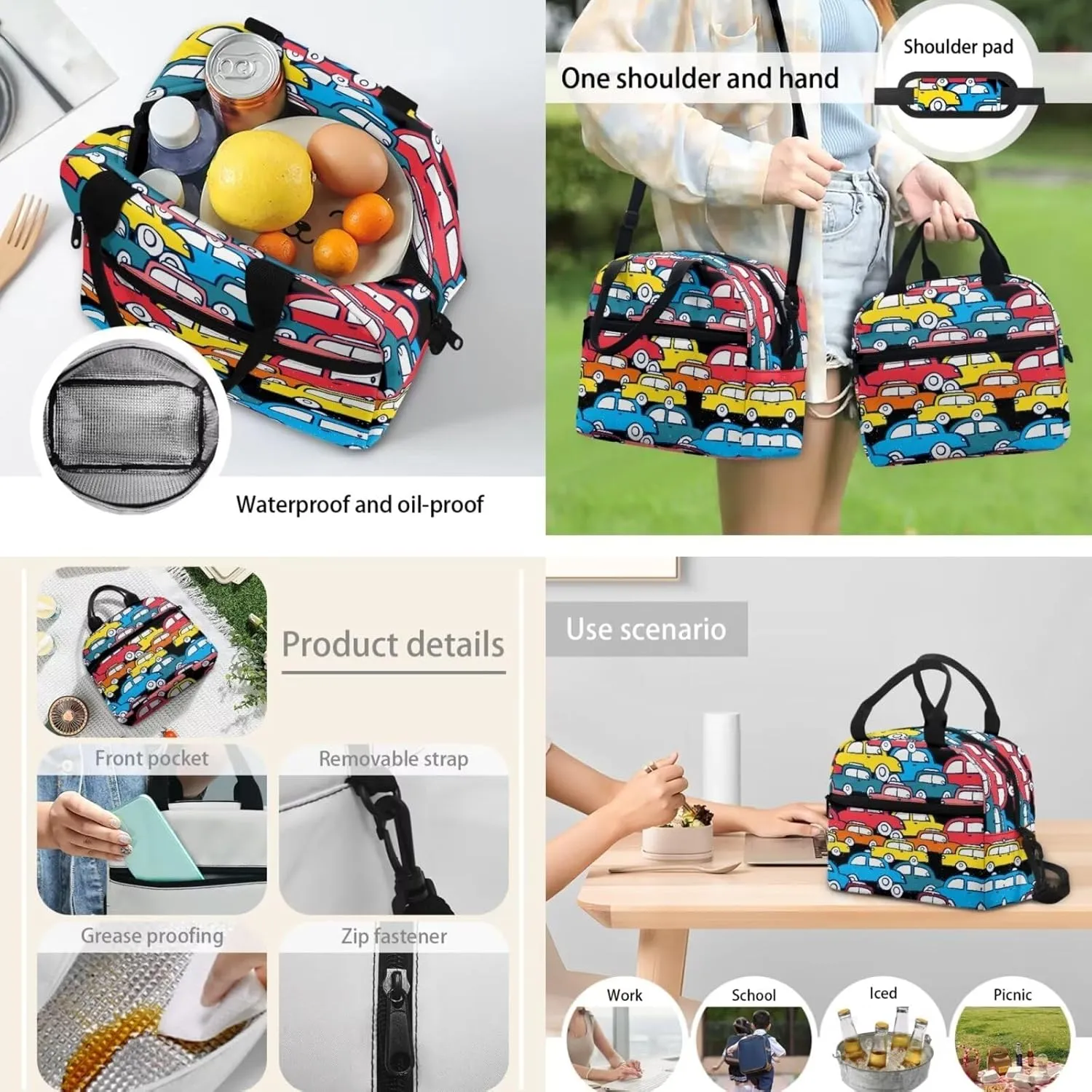 Colorful Car Shoulders Package Lunch Box Pen Bags for Kids Back to School Gift 3 Pcs Suitable for over 3 Years Old Child School Supplies