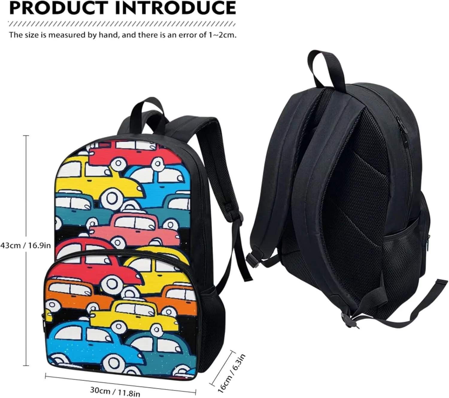 Colorful Car Shoulders Package Lunch Box Pen Bags for Kids Back to School Gift 3 Pcs Suitable for over 3 Years Old Child School Supplies