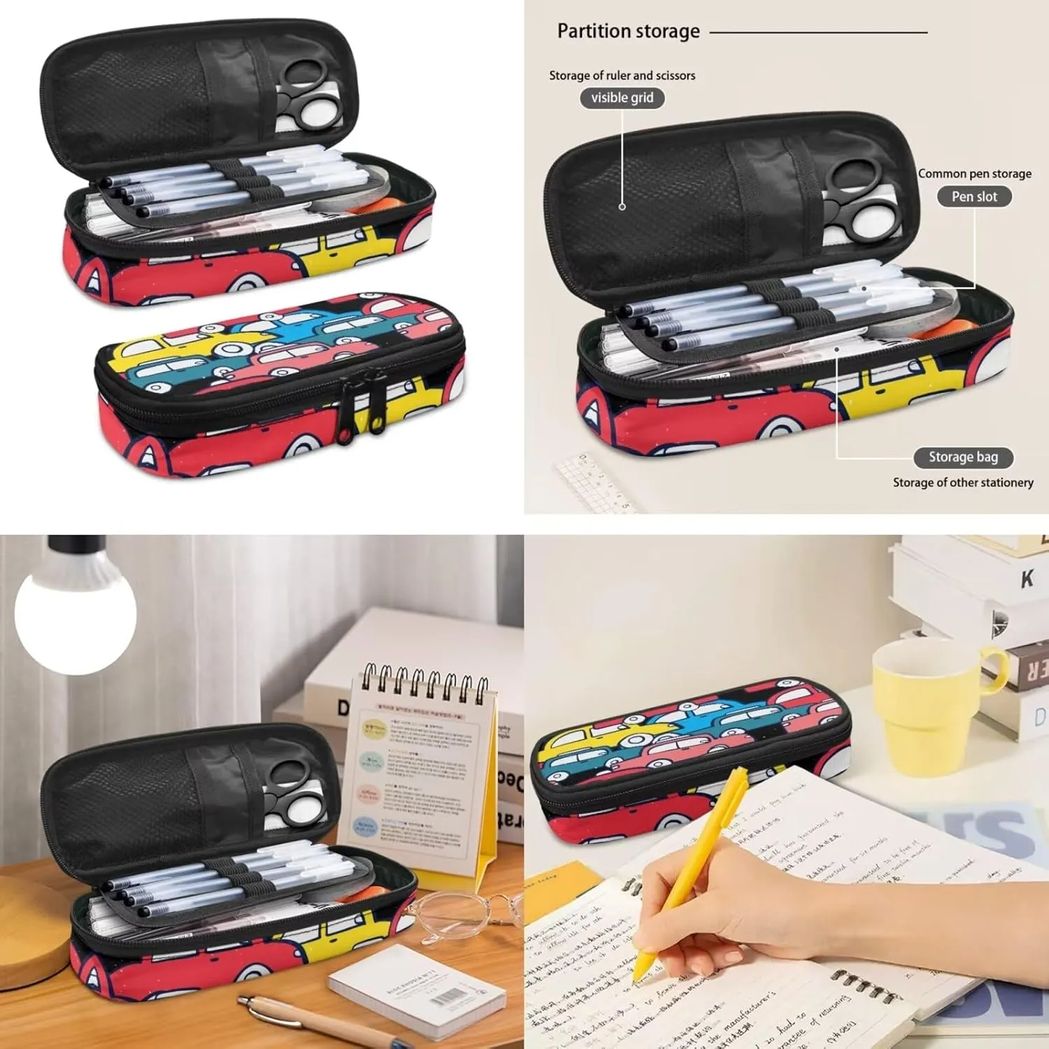 Colorful Car Shoulders Package Lunch Box Pen Bags for Kids Back to School Gift 3 Pcs Suitable for over 3 Years Old Child School Supplies