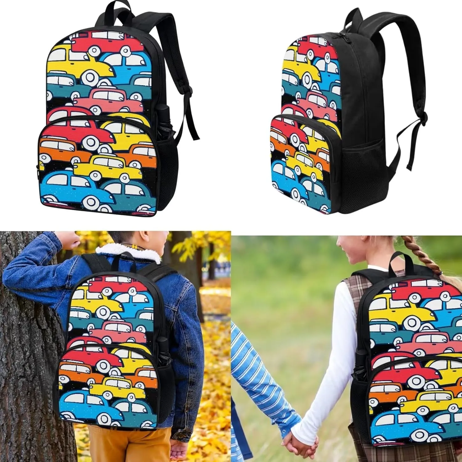 Colorful Car Shoulders Package Lunch Box Pen Bags for Kids Back to School Gift 3 Pcs Suitable for over 3 Years Old Child School Supplies