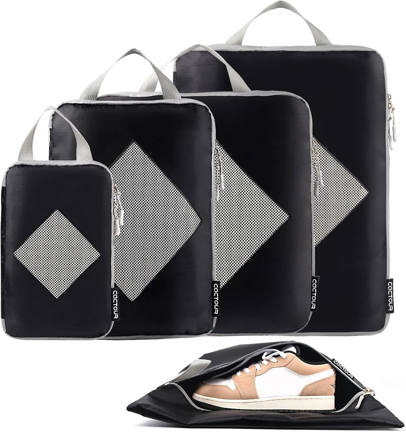 Compression Packing Cubes for Travel,Expandable Packing Cubes for Suitcases, 5 Set Lightweight Compression Travel Cubes, Luggage Packing Organizers Bags Set, Travel Accessories (Black)